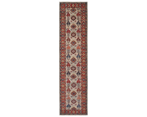 11 Feet Gray Kazak Afghan Hand Knotted Wool Runner Rug